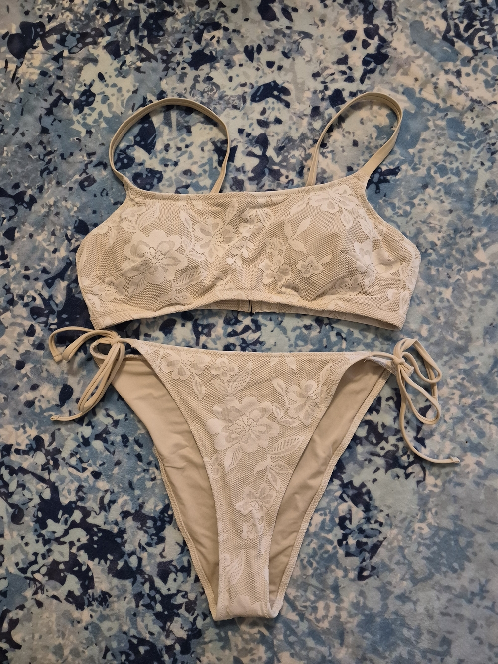 aerie Cream Floral Lace Tie-Side Bikini Set